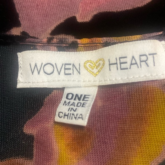 Woven heart black velvet flocked burnout fall tones duster drape close front - Picture 3 of 16